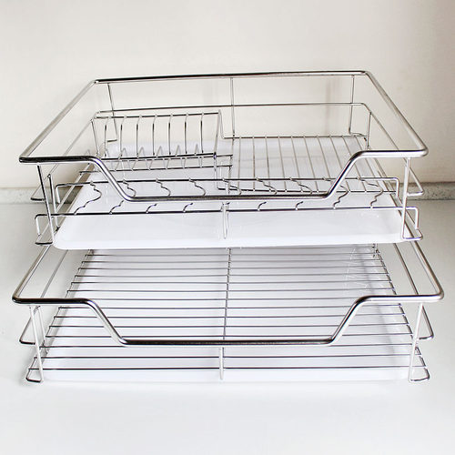 不锈钢碗碟沥水架抽屉内置碗篮放碗盘免安装厨房双层整体碗架