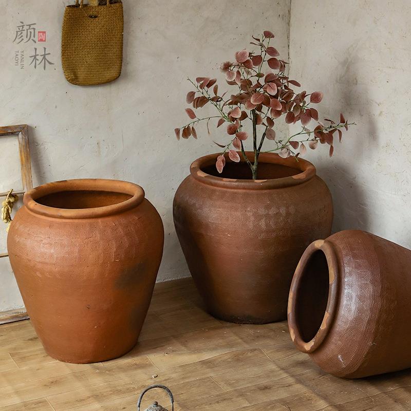 组合款土陶大陶罐落地庭院大花盆民宿装饰摆件加厚耐用复古陶罐