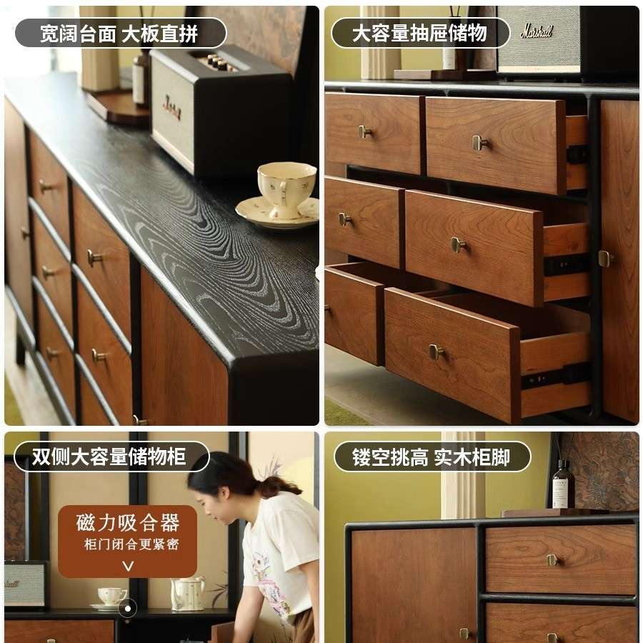 美式乡村餐边柜全实木复古餐厅柜欧式客厅储物置物柜纯木门橱碗柜
