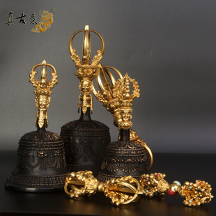真古意 铜金刚铃杵摆件修行法器黄铜五股响铃杵随身如法手工法器