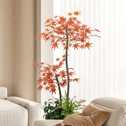 仿真绿植盆栽植物造景枫叶装饰假红枫树客厅摆件落地大型仿生假花