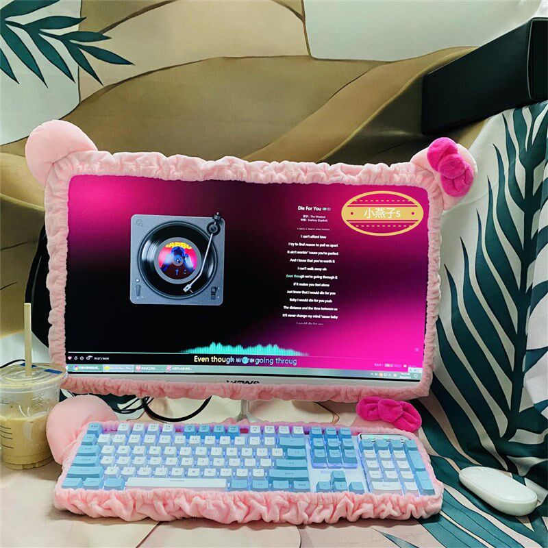 可爱卡通少女心猫咪蝴蝶结液晶显示器防尘套保护罩显示器套电脑罩