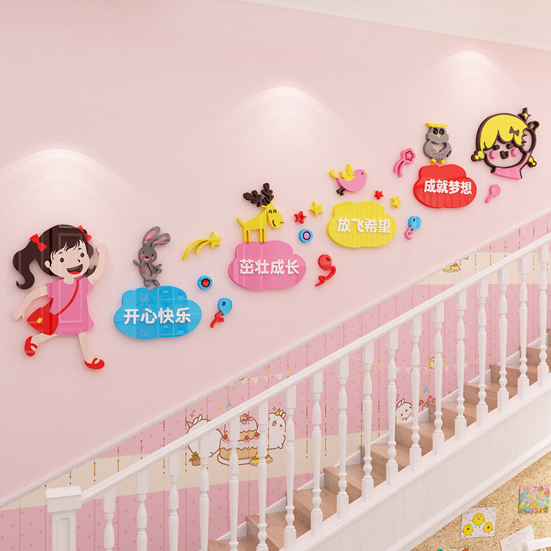 幼儿园墙面装饰环境布置材料楼梯文化墙贴纸画走廊过道环创主题