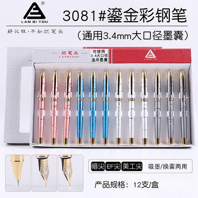 12支盒装烂笔头学生用钢笔金属正姿书人练字笔男女孩可替换墨囊