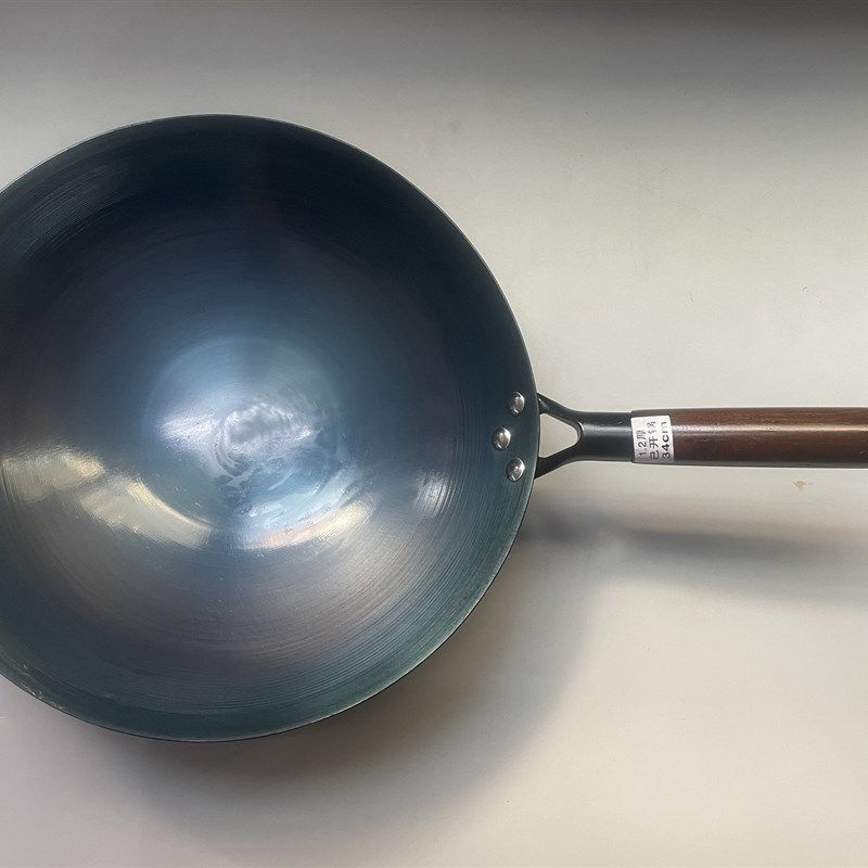 木柄铁锅老式家用炒锅圆底炒菜锅燃气灶适用尖底无涂层开锅款熟铁