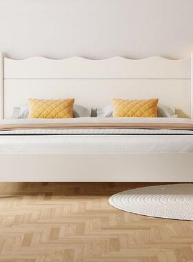 北欧白色波浪实木床现代简约风1.8米双人床1.5m主卧大床高箱气压