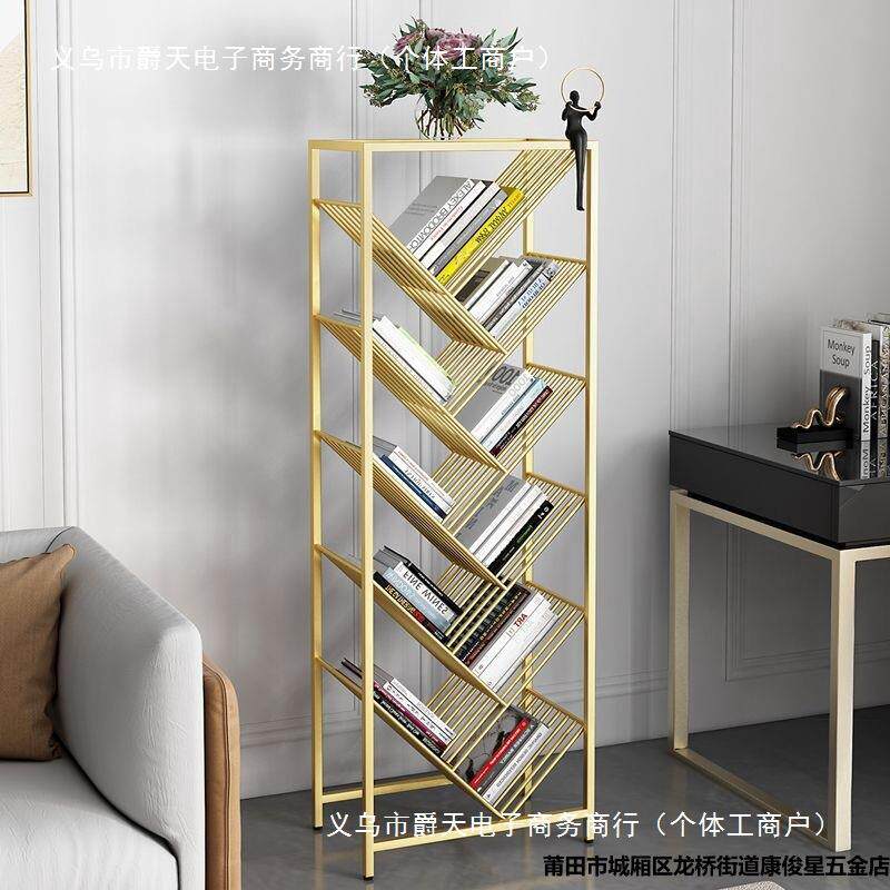 铁艺置物架轻奢多层书架简易收纳简约落地学生书柜创意树形书架子