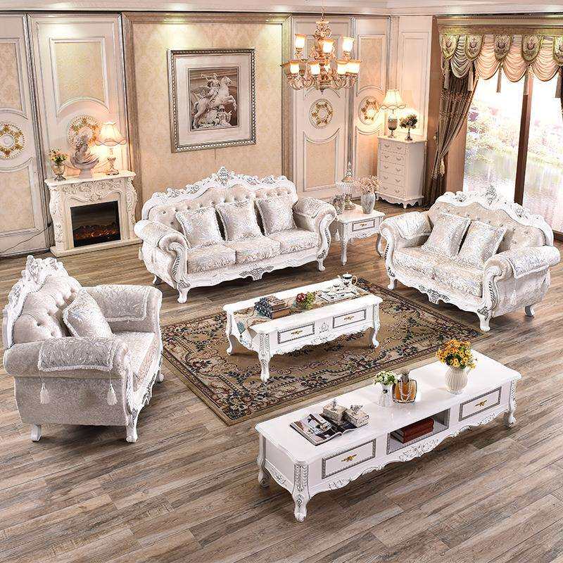 欧式布沙发客厅绒布实木雕花布艺高档奢华组合新款可拆洗布料沙发