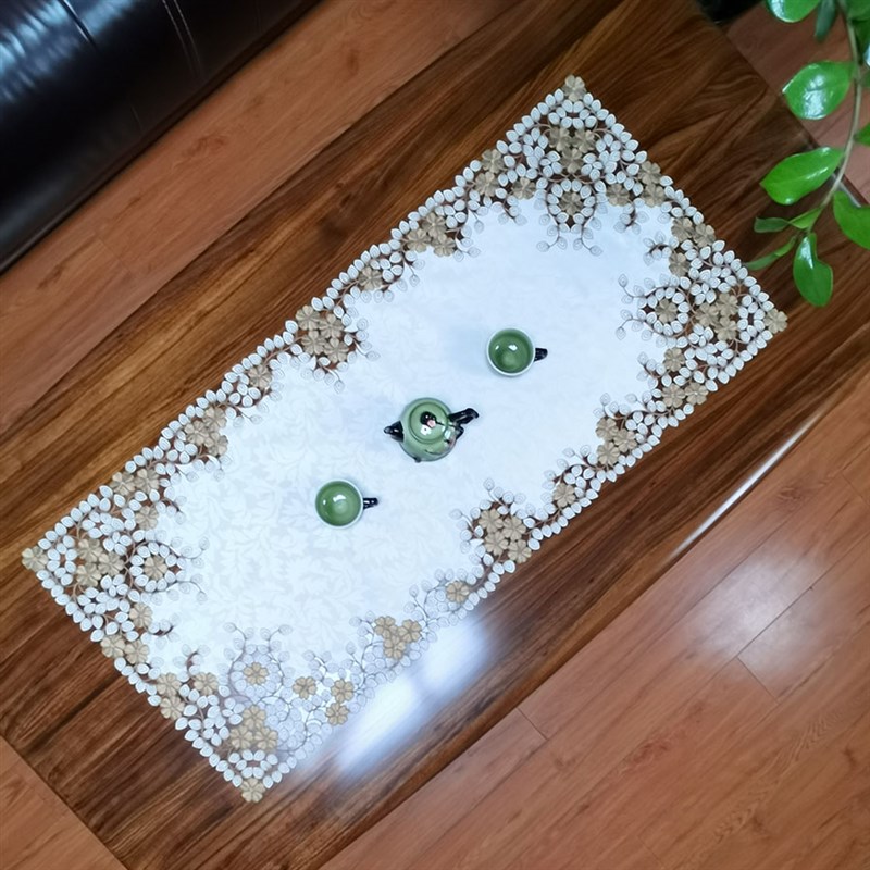 中桌田园布艺绣花镂运草长方桌布茶巾式旗桌垫幸空茶几旗茶旗装饰