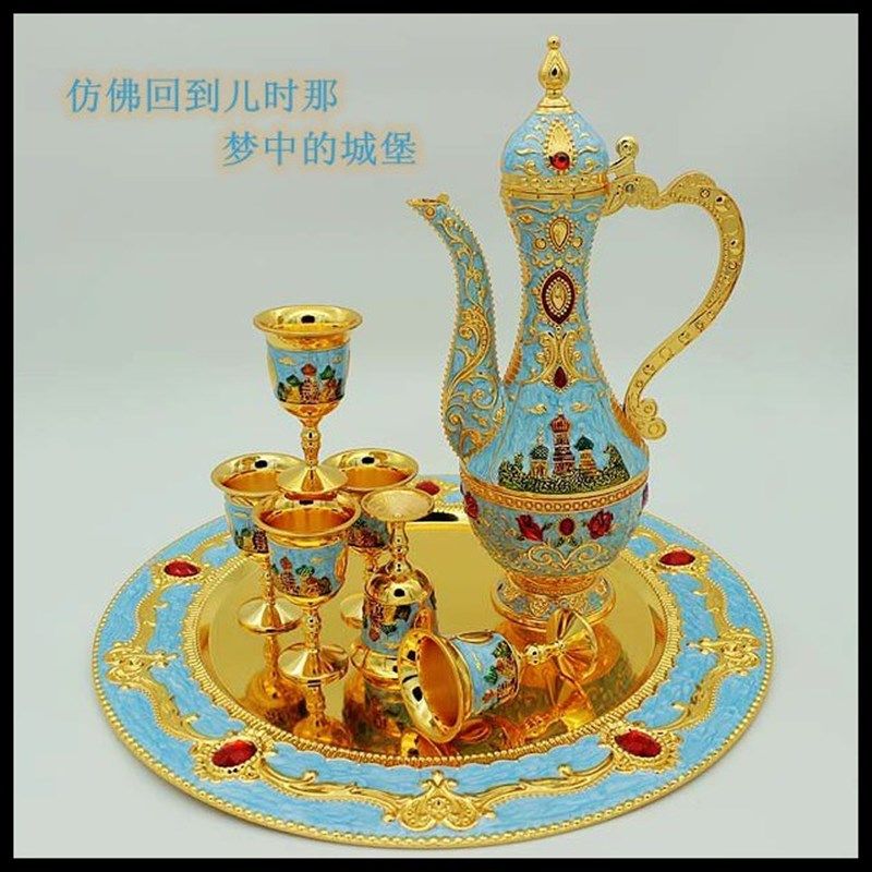 欧式仿古红具柜摆件送礼品壶古典合金属酒酒酒复酒杯托盘套装饰品