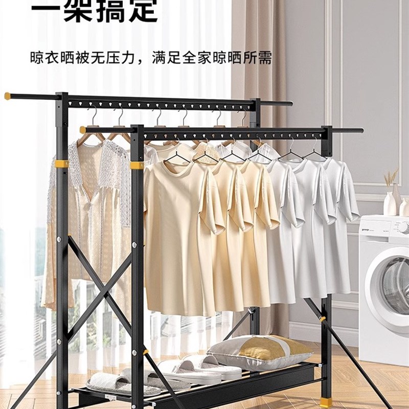 晾衣架落台升降阳地晾室服双杆架子铝合金伸缩折叠衣内家用晾衣架