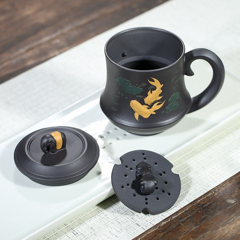宜兴手绘紫砂杯泡茶杯茶水分离隔舱过滤喝水家用男女杯子办公茶具
