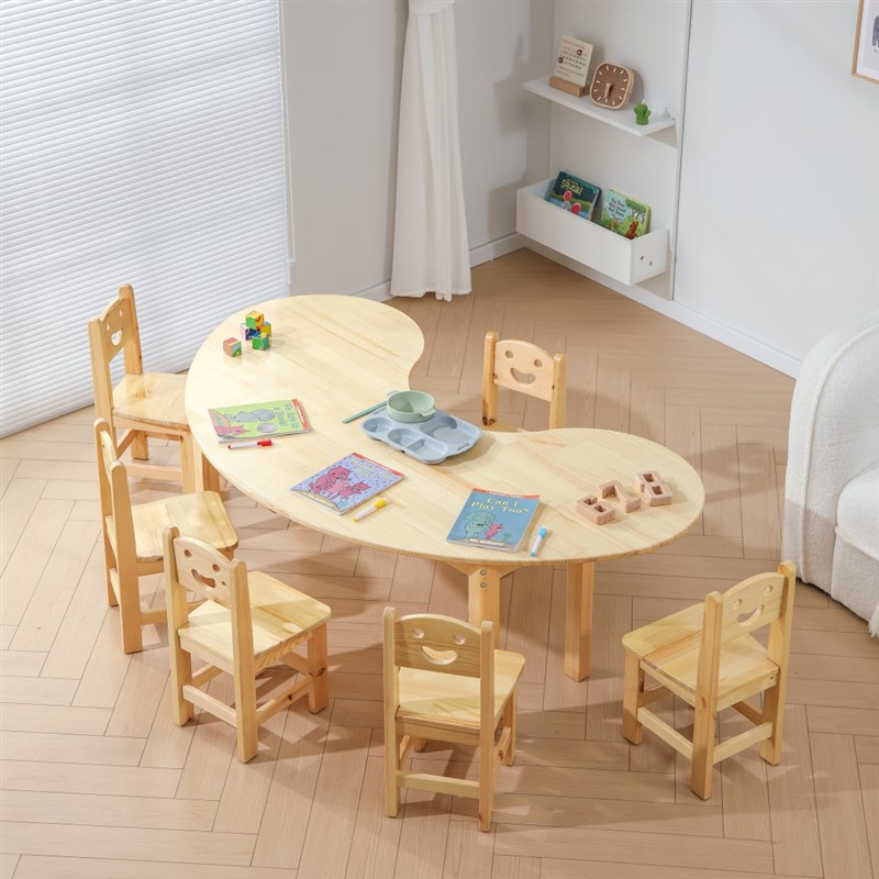幼儿园实木桌亮桌梅花月玩童桌子早教培训绘画木质游戏儿具桌椅套