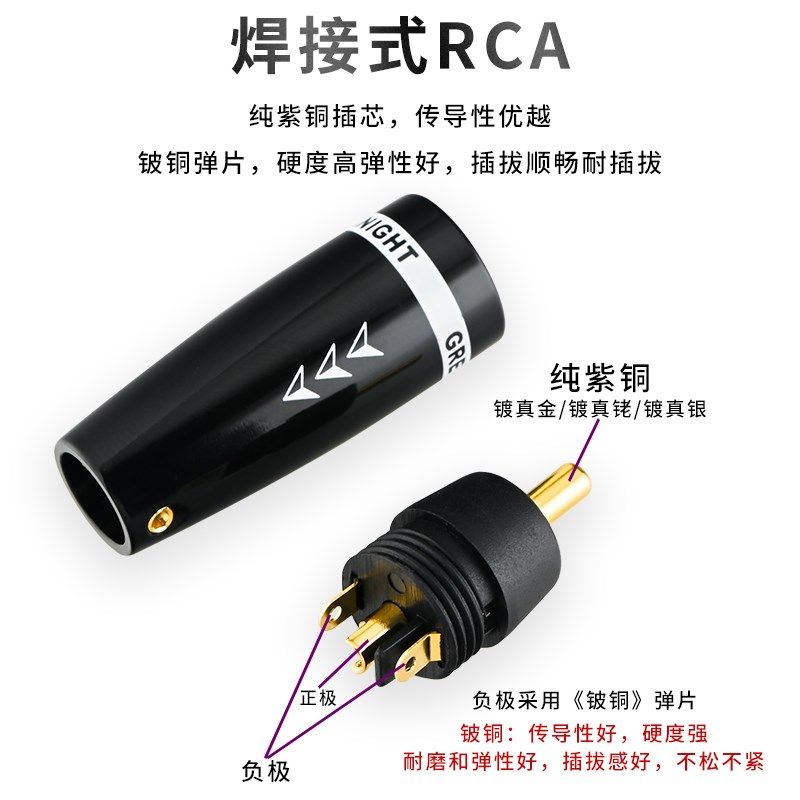 灰武 士纯紫铜rca插头线频音焊接镀金莲花插头音响插头连接线端子