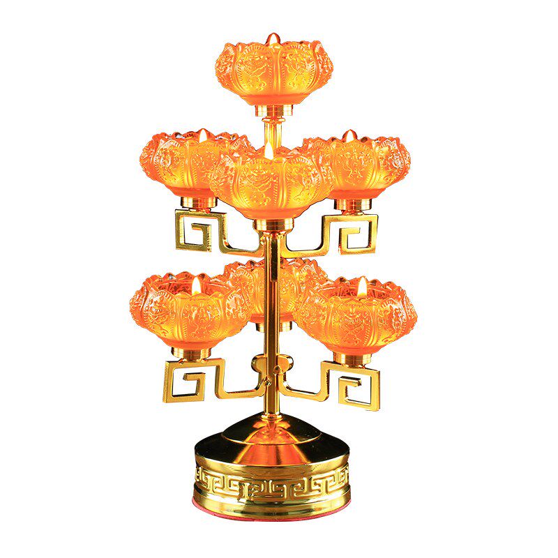 仿琉璃七星七彩蜡烛酥油灯座家用佛前观音佛堂长明供奉灯莲花烛台