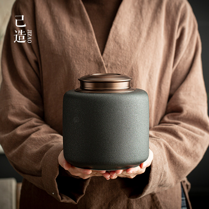 茶叶罐子陶瓷密封罐大号合金金属螺旋盖存储茶罐布包袋礼盒包装