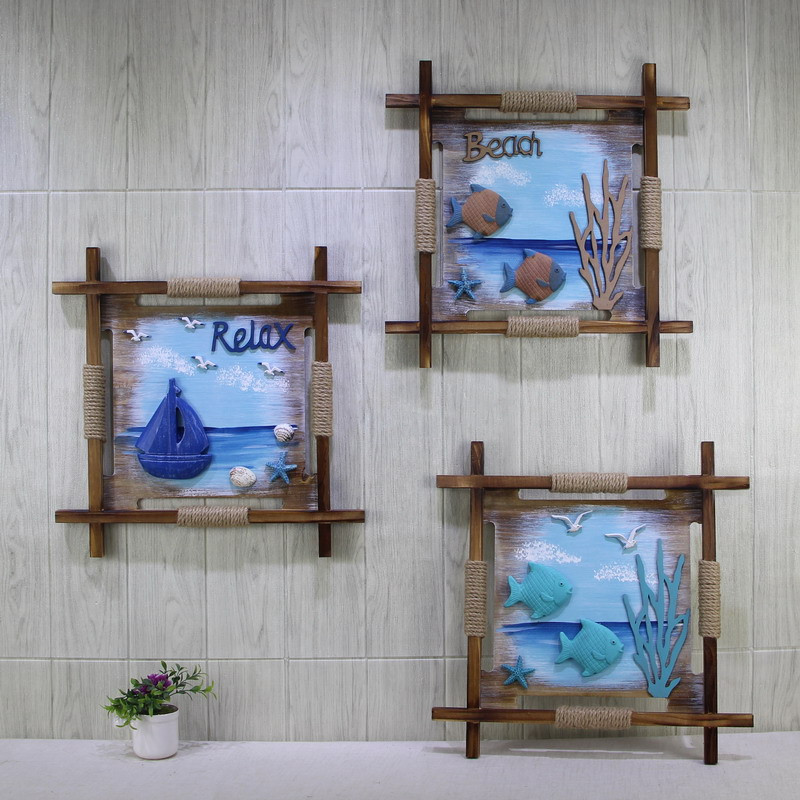 地中海风挂立挂装饰画墙壁饰格墙画海洋样板房间餐厅卧室壁画体件