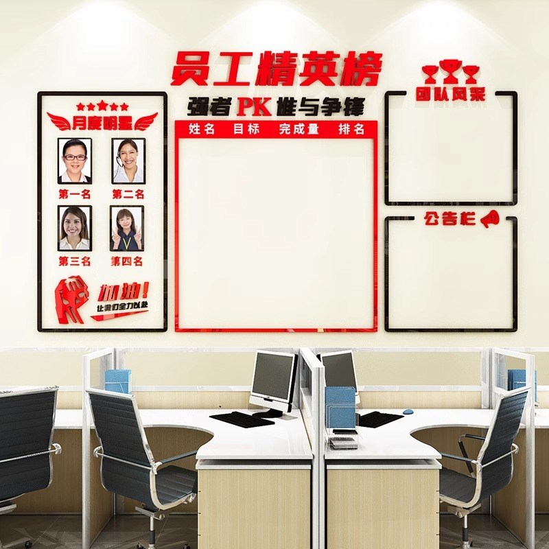 荣誉墙pk销售业绩展示板公司企业文化墙办公室装饰员工风采照片墙