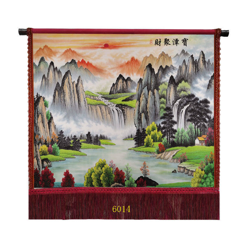 油饰布新款挂景田园带穗 印刷 山水画 装画画客厅沙发背景墙风画