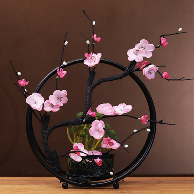 假式仿真红梅花套装卧装家居花艺摆件客厅茶几电视柜摆放中花室饰