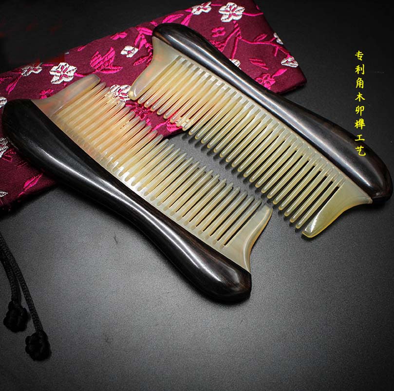 纯发然高档精品乌木黑檀家梳子绵羊角梳木用防静电防脱天梳送妈妈
