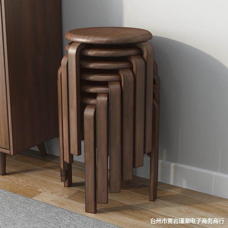 实木圆凳子家用可叠放木板凳简约现代吃饭登子客厅四脚餐厅餐桌凳
