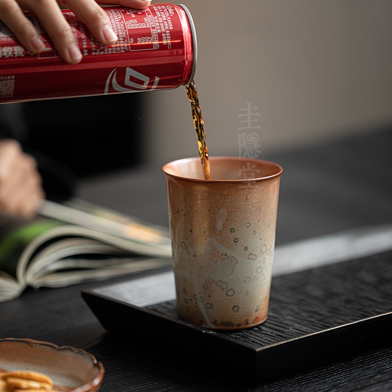 志野烧粗陶窑变开片可乐杯茶杯家用复古办公室喝茶水杯单杯