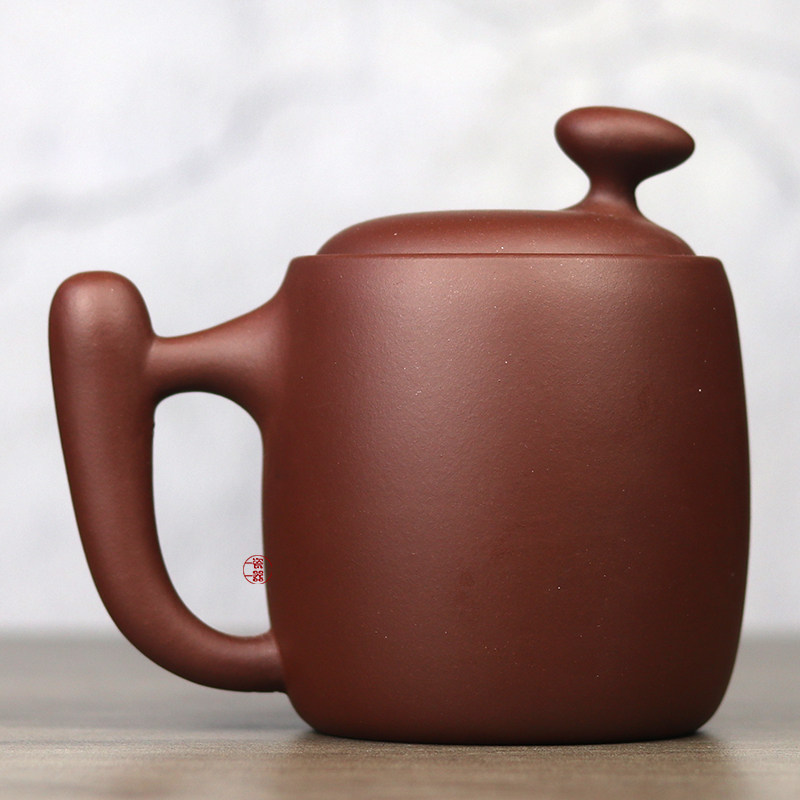 中式大容量紫砂杯男士高档带盖带把个性创意泡茶杯女士款陶瓷杯子