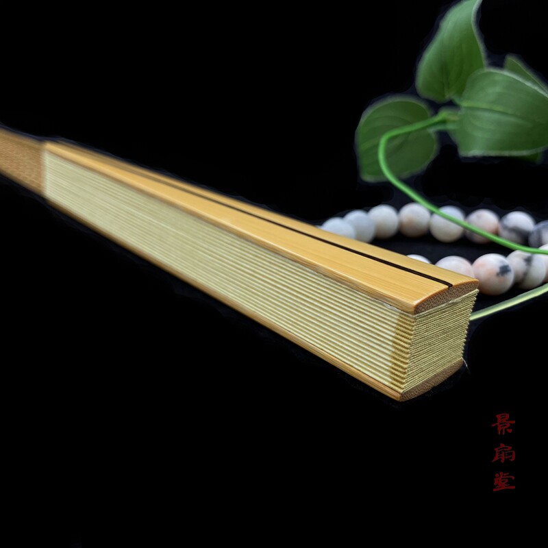 一炷香造型9.5寸手工玉竹镶嵌乌木龙鳞纹摺扇古风全翻轮文玩扇子