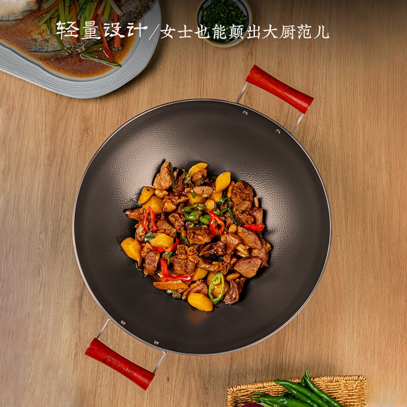 加厚卢记锤纹纯钛无涂层不粘圆底手工钛炒锅家用燃气灶电陶炉适用