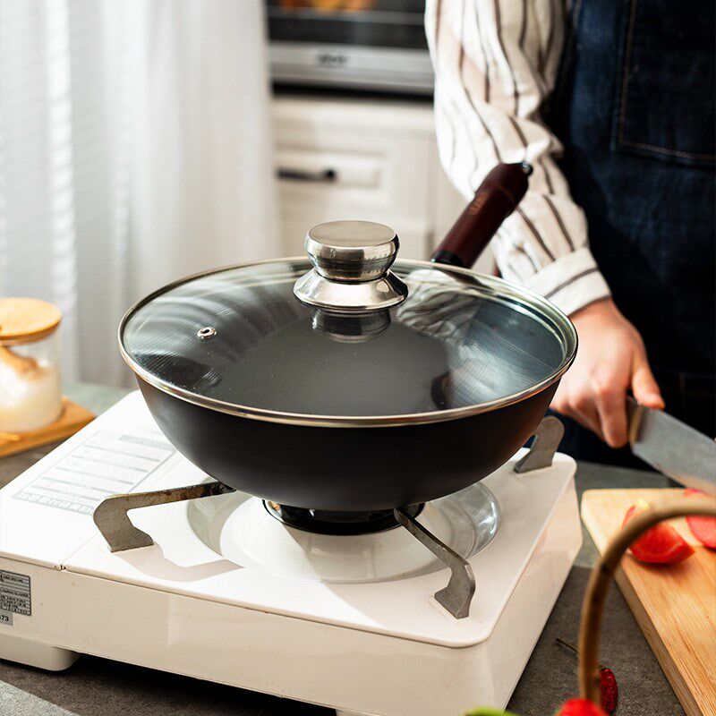 24/26CM小铁锅 家用锤纹极铁锅无涂层小炒锅 燃气电磁炉通用