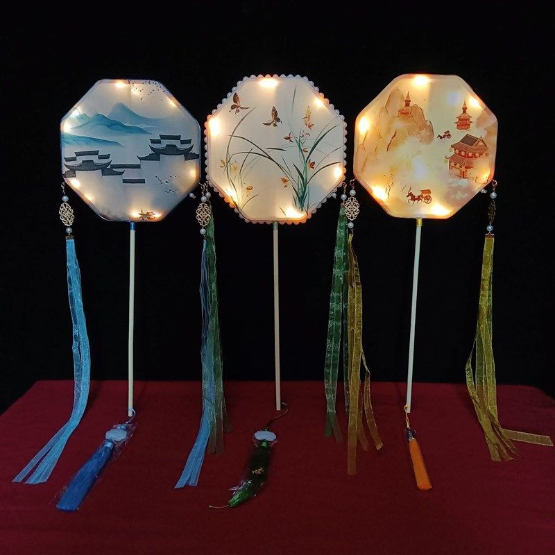 八角灯笼带灯发光双面团扇元宵中秋节舞蹈走秀古风儿童拍照扇子,家居饰品,工艺扇/团扇/喜扇/折扇,淘宝优惠券,粉丝福利购,淘宝优惠卷