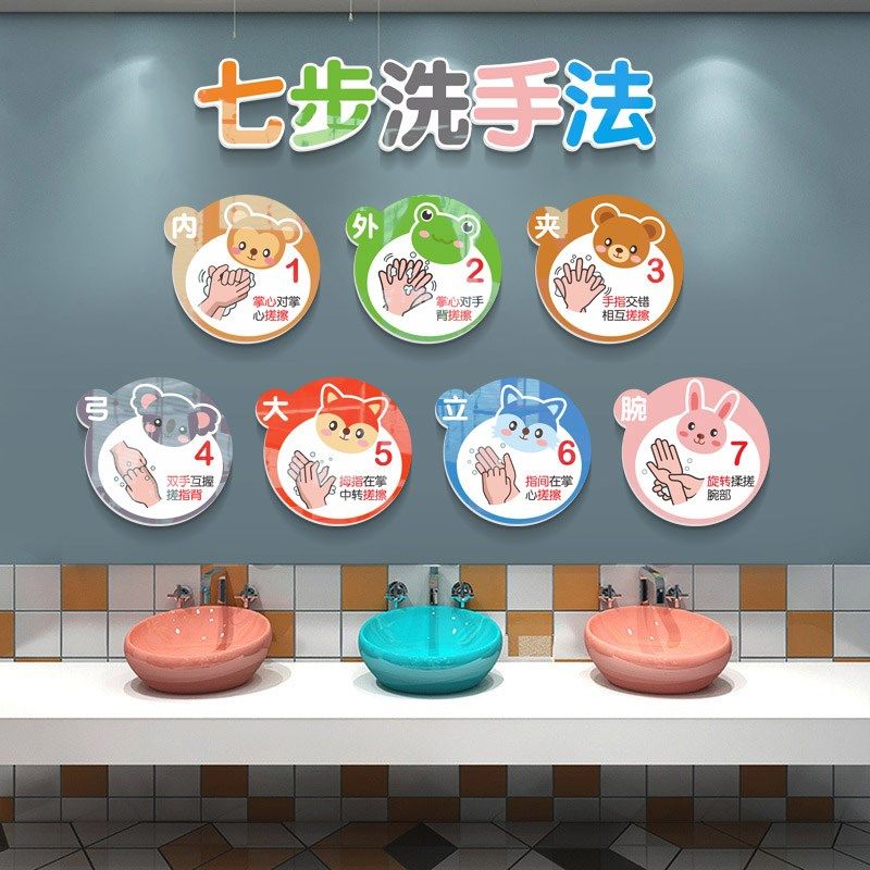 幼儿园儿童七步洗手法步骤图创意墙贴环创墙面装饰卡通立体主题墙,家居饰品,文化墙贴,淘宝优惠券,粉丝福利购,淘宝优惠卷