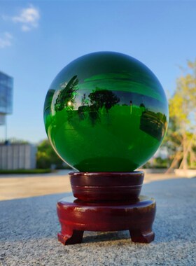 精品绿色水晶财富球桌面珍藏绿幽灵客厅玄关办公室桌送礼招财摆件
