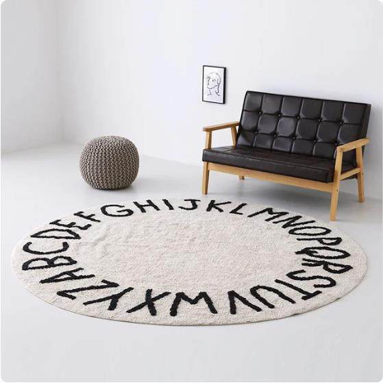 儿童房地毯圆形英文字母小地毯卧室床边毯家用毛毯电脑椅地垫加厚