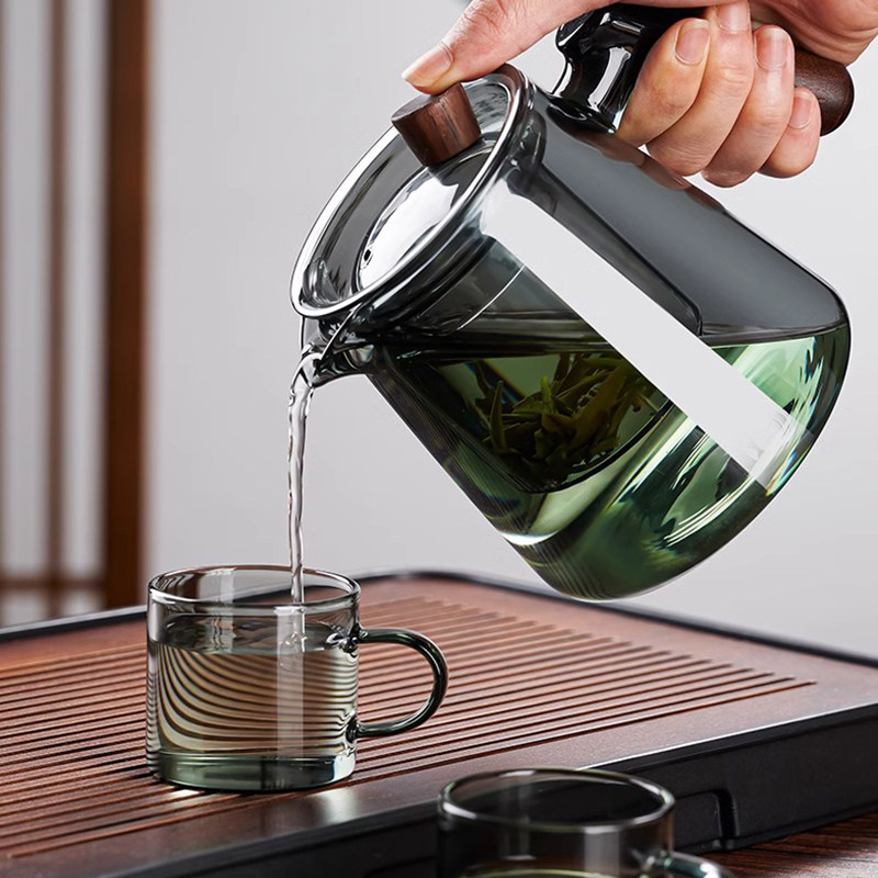 孟瀚玻璃泡茶壶茶水分离花茶壶办公室电陶炉煮茶壶实木侧把壶茶器