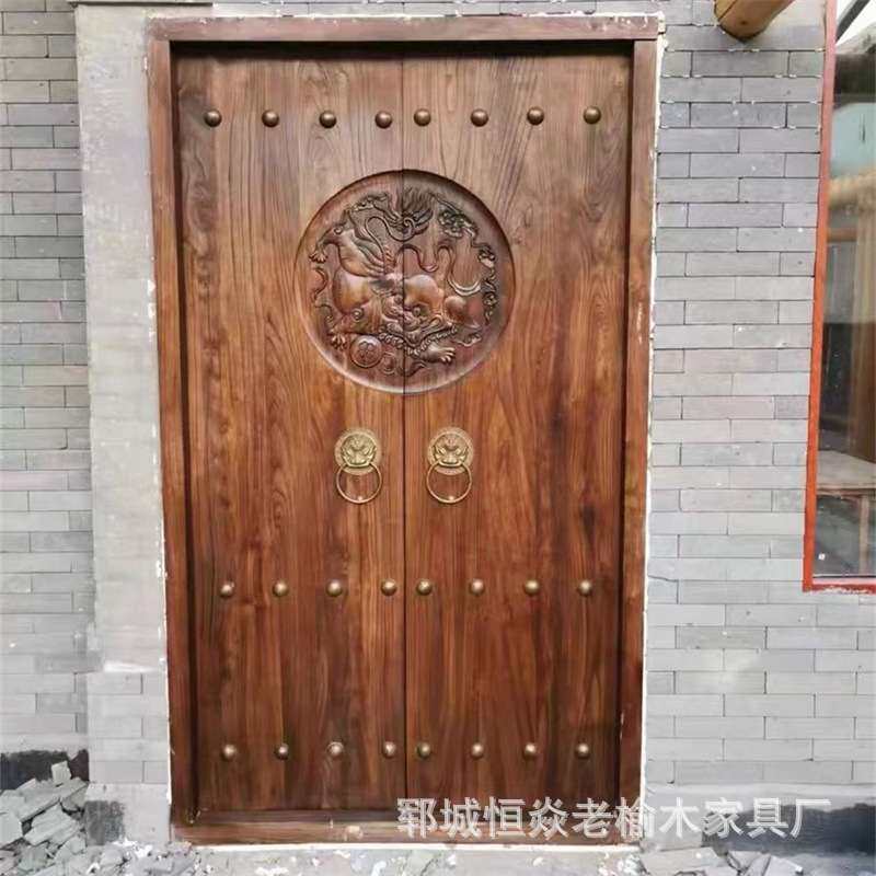 老榆木门复古住宅民宿中式仿古大门老门板实木大门双开单双开开门