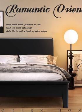 黑色实木床现代简约高箱储物床主卧1.8m双人床法式1.2m网红民宿床