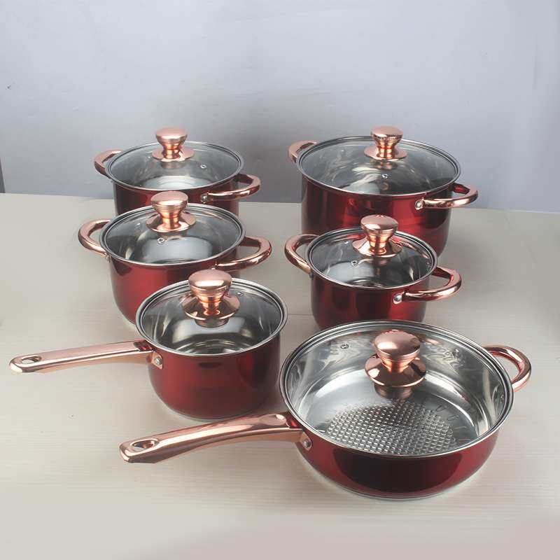 欧式凹口不锈钢炊具12PCS cookware sets套装锅加厚套锅彩色汤锅