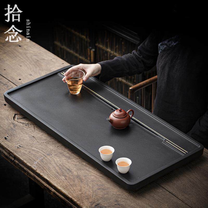 拾念现代简约乌金石茶盘原石茶具家用大号天然整块石材一体茶盘