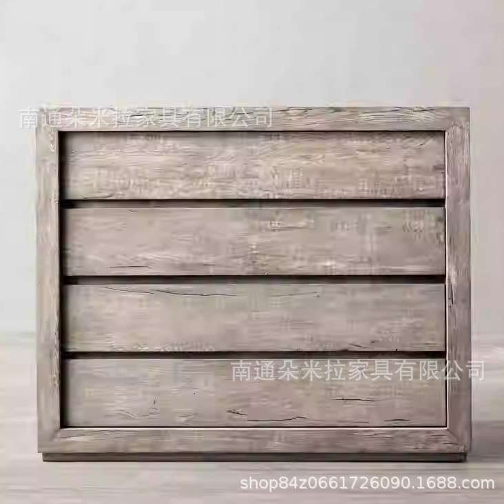 RH出口美式轻奢多斗柜复古乡村风橡木实木储物柜玄关柜网红柜