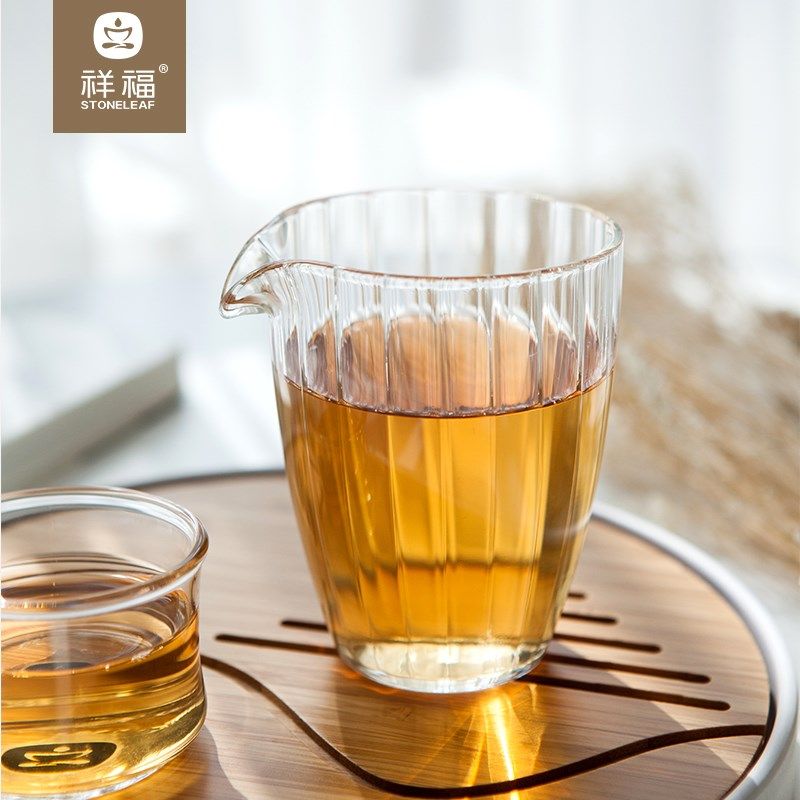 家用办公耐热玻璃茶具茶器透明茶盅分茶器加厚得闲棱纹公道杯