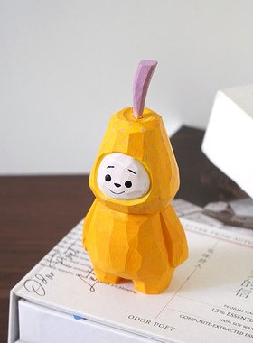 梨人手仔公工木雕小摆件卡通可爱物质治愈系桌面装饰品礼木儿童