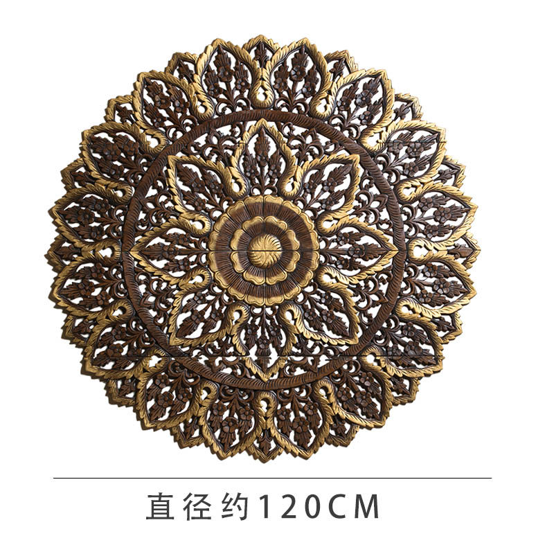 东南亚进口木雕工艺 泰式门厅描金镂空雕花板客厅背景墙装饰壁饰