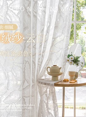 绍兴柯桥现代飘逸透光不透人白色浮雕卧室客厅飘窗阳台隔断窗帘纱