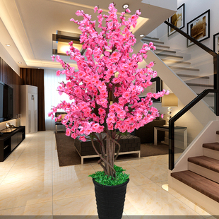 假花桃花树装饰花盆景绿植摆件梅花盆栽办公室内假树植物摆设绢花