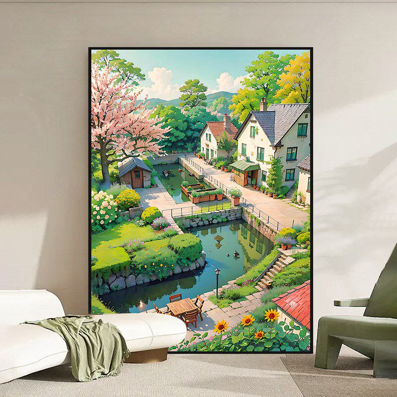 春夏小镇-DIY数字油画治愈心理减压画diy手工涂色填色手绘装饰画