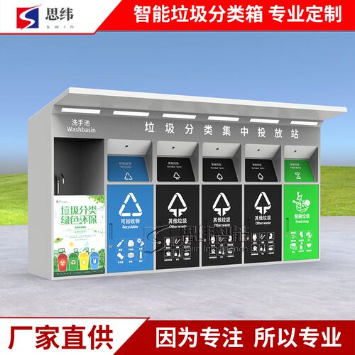 智能垃圾分类箱社区洗手池收集亭站感应开门四投口垃圾箱厂家定做