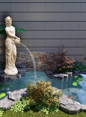 欧式大型流水人物雕像庭院花园造景循环喷水室内客厅落地仿古摆件