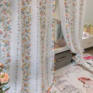 货架帘子遮挡杂物挂衣架钢制衣橱拉帘碎花小彩球花边半遮光窗帘